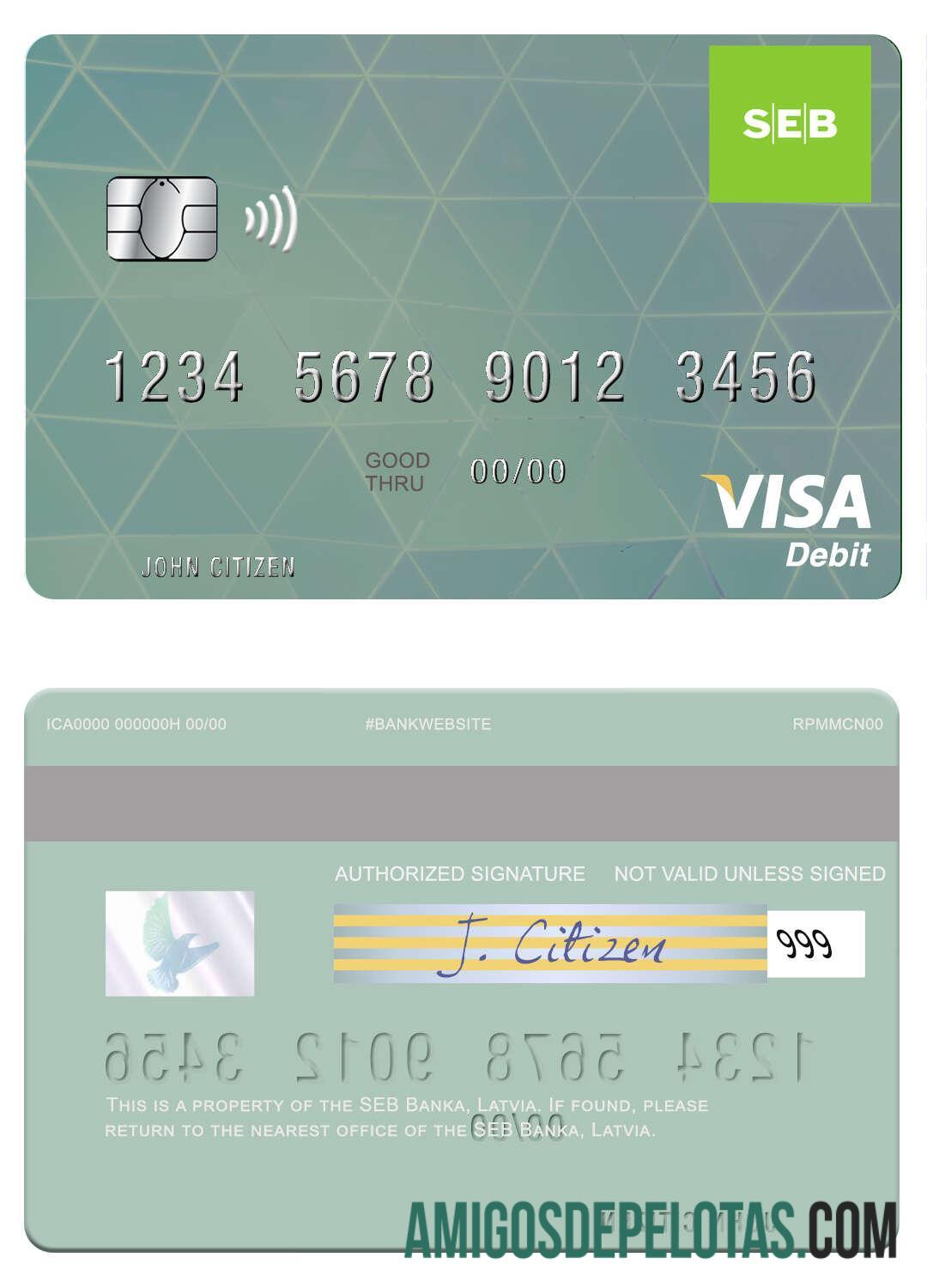Latvia SEB Bank Visa Debit Card example